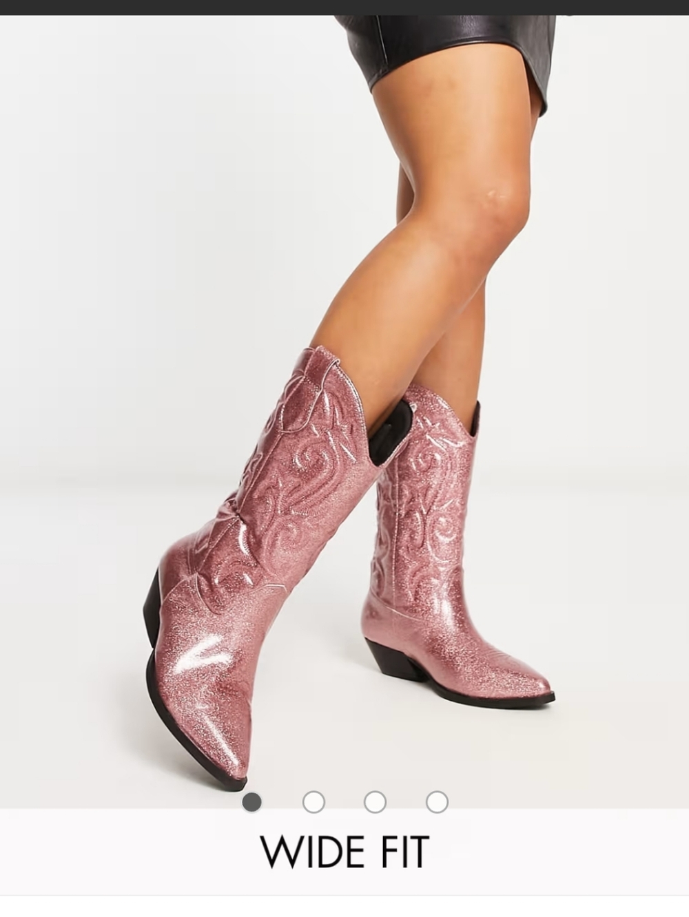 ASOS Wide Fit "Andi" Flat Western Knee Boots Pink Glitter